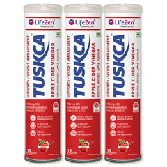 Three LifeZen TUSKCA apple cider vinegar containers on a white background