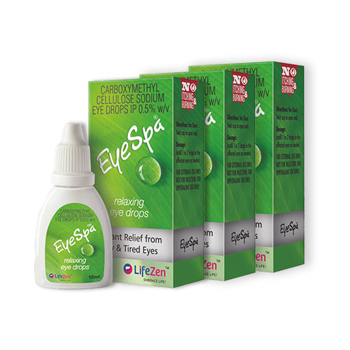 Eye drops and packaging with 'EyeSpa' branding on a white background. Pack of 3.