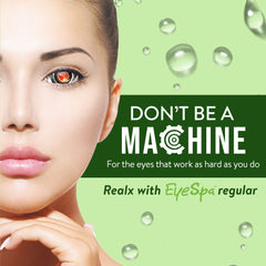 A close-up of a woman's face showing her eyes highlighted, representing relief from digital eye strain and tired eyes with Eye Spa eye drops.