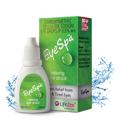 Eye Spa relaxing eye drops bottle and packaging on a white background.