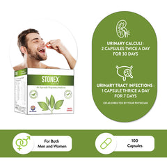 Stonex Ayurvedic product packaging with usage instructions on a white background