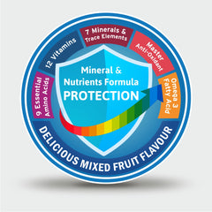 MNF GR syrup: Mineral and nutrient formula with 9 essential amino acids, 12 vitamins, 7 minerals, and omega 3 fatty acids.