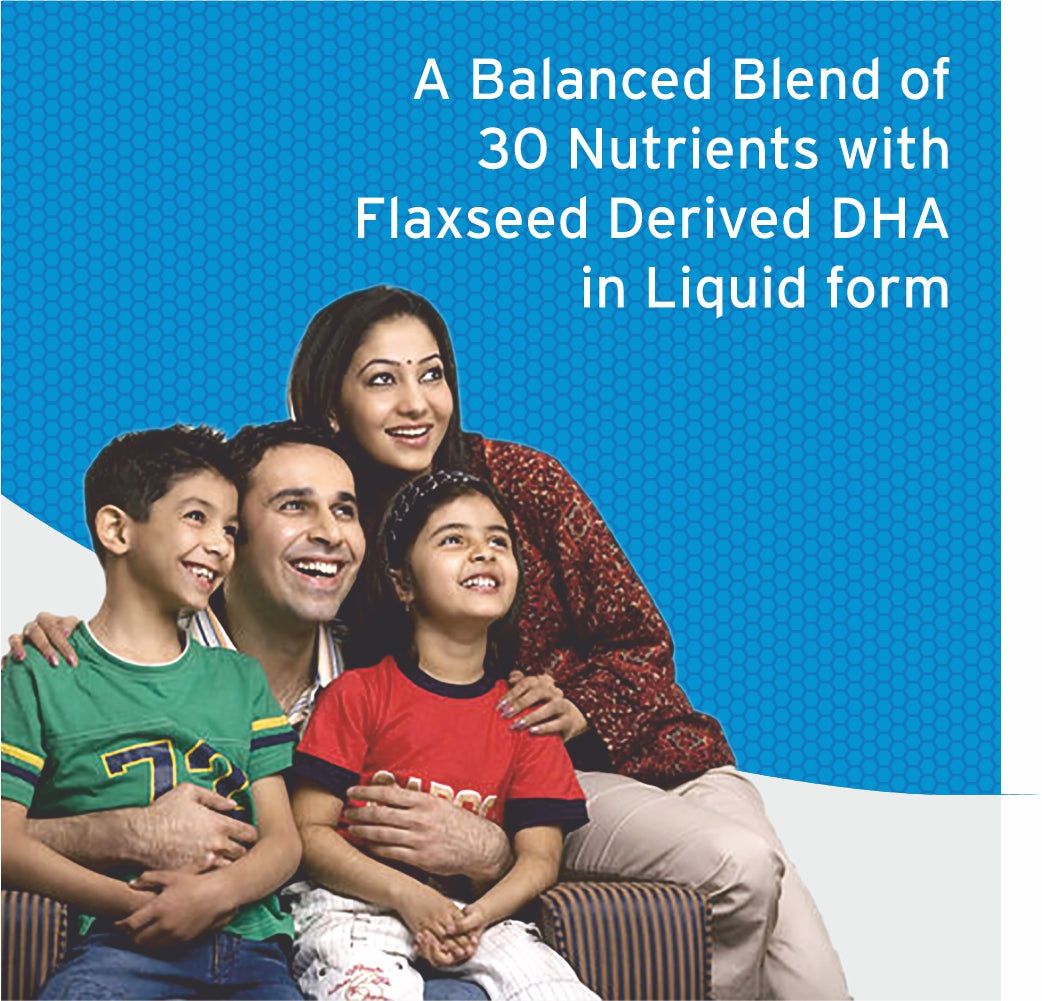 MNF GR syrup: a balanced blend of 30 nutrients with DHA in a liquid form for the whole family.