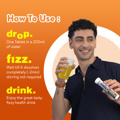 A tablet fizzing in a glass of water, highlighting that easy way to consume Tuskca Multivitamin.