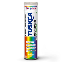 Tube of TUSKCA multivitamin with LifeZen branding on a white background.