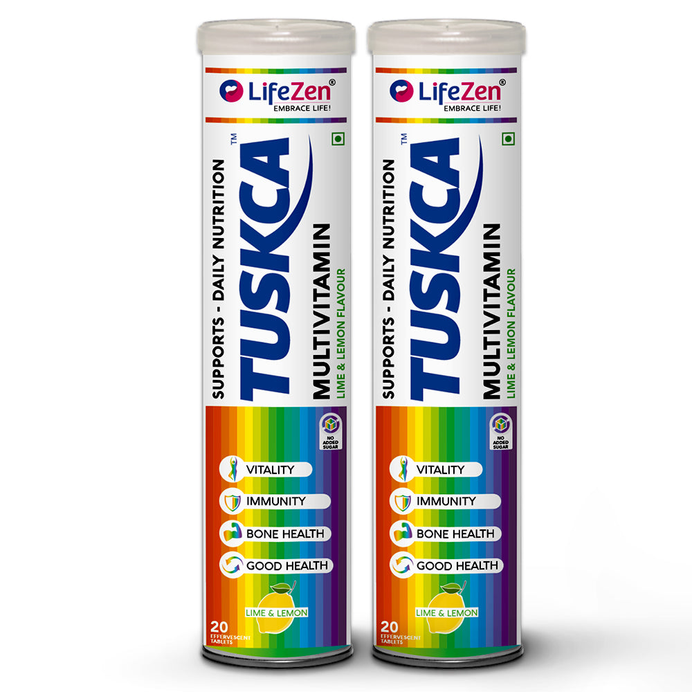 Two LifeZen Tuskca Multivitamin containers on a white background.