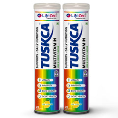 Two LifeZen Tuskca Multivitamin containers on a white background.
