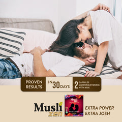 Couple and Muslizen product shown with text: 'Proven results in 30 days' and '2 tablets a day.
