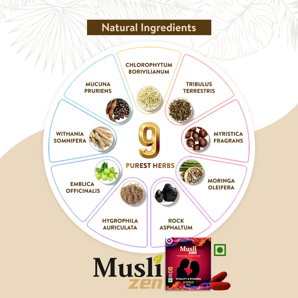 Product with branding indicating 9 herbs used as ingredients.