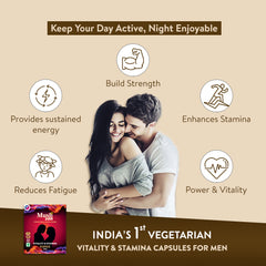 A couple in the image with different benefits of Muslizen herbal supplement.