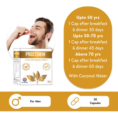 Prostowin supplement packaging with usage instructions on a white background.