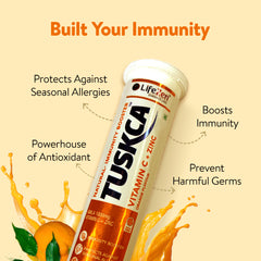 An image highlighting the benefits of the Tuskca Vitamin C product.