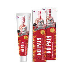 Two Zeno Pain gel packagings with red and white design on a white background.
