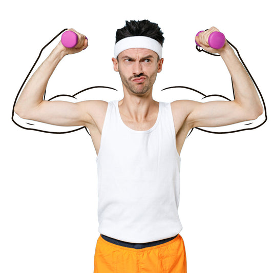 Underweight man exercising with dumbbells as part of a healthy weight gain routine.