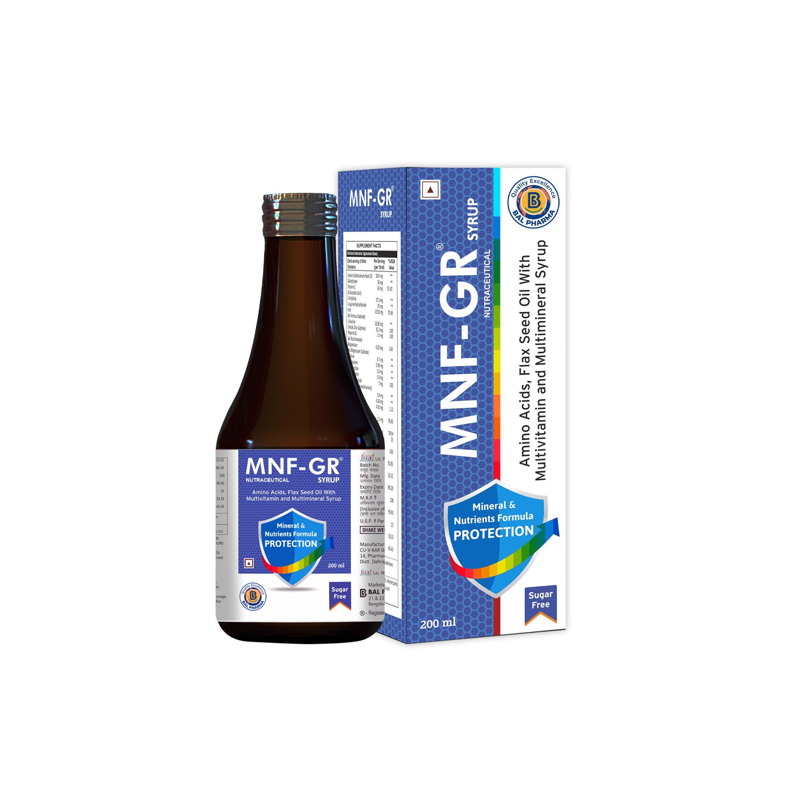 MNF-GR syrup bottle and packaging on a white background