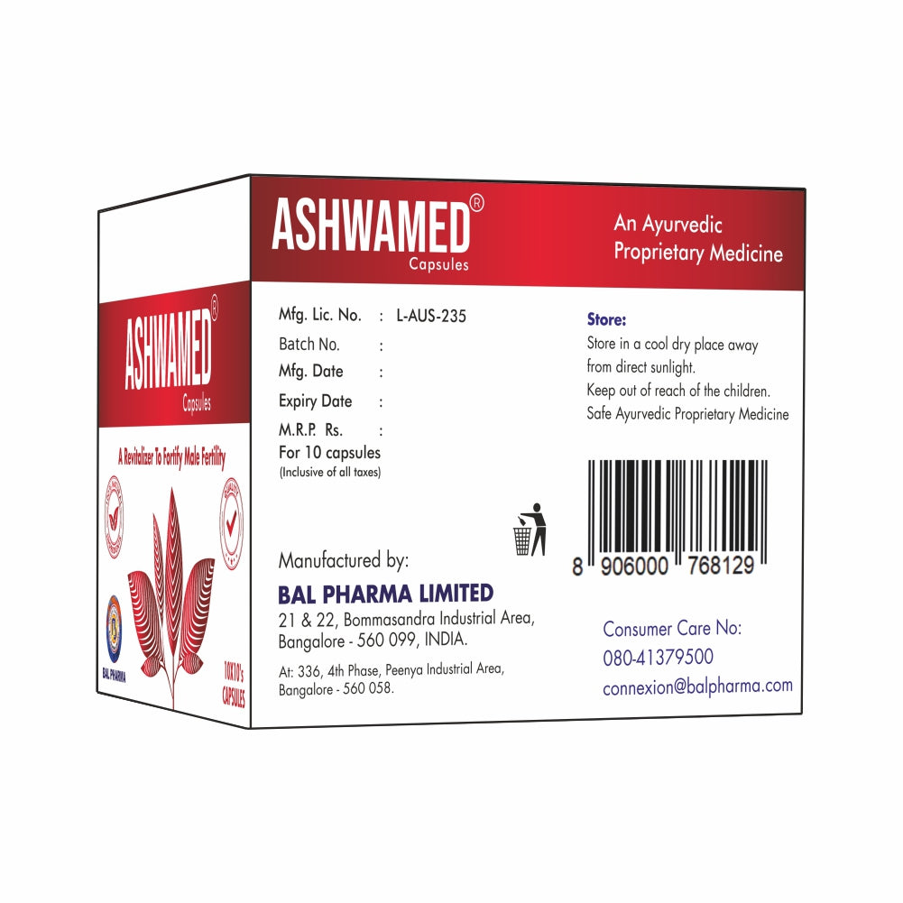 Ashwamed Ayurvedic Medicine pack backside image on a white background.