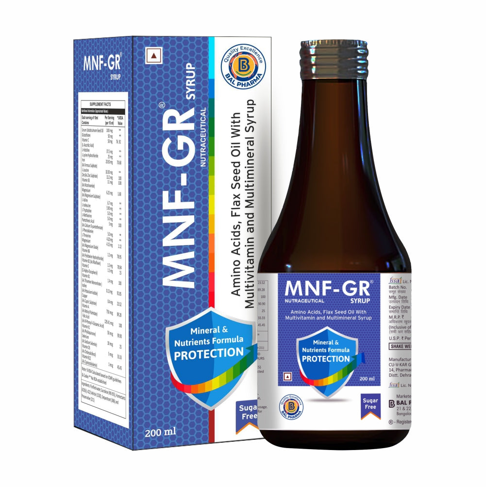 MNF GR Syrup bottle and packaging on a white background.