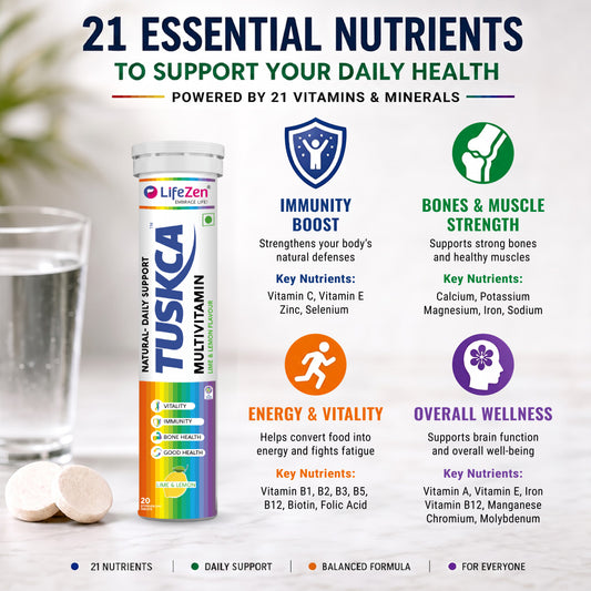 Tuskca Multivitamin with 20+ Vitamins & Minerals - Daily Energy & Immunity Support for Men & Women