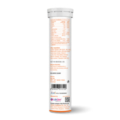 A tall white plastic supplement tube shown from the back, featuring a detailed orange and black nutrition facts label, barcode, and LifeZen Tuskca Vitamin C branding on a clean white background.