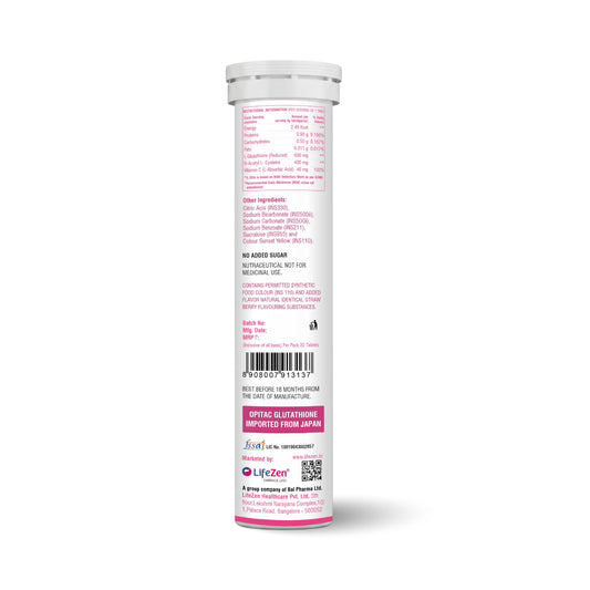 Tuskca Japanese Glutathione (600 mg) with Vitamin C - Skin Brightening & Pigmentation Effervescent Tabs