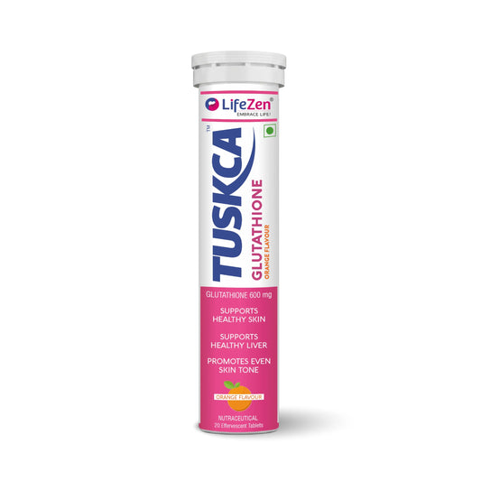 Tuskca Japanese Glutathione (600 mg) with Vitamin C - Skin Brightening & Pigmentation Effervescent Tabs