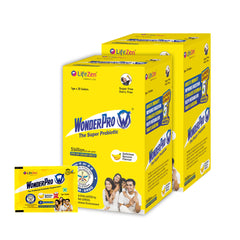 2 yellow boxes of LifeZen WonderPro probiotic on a white background.