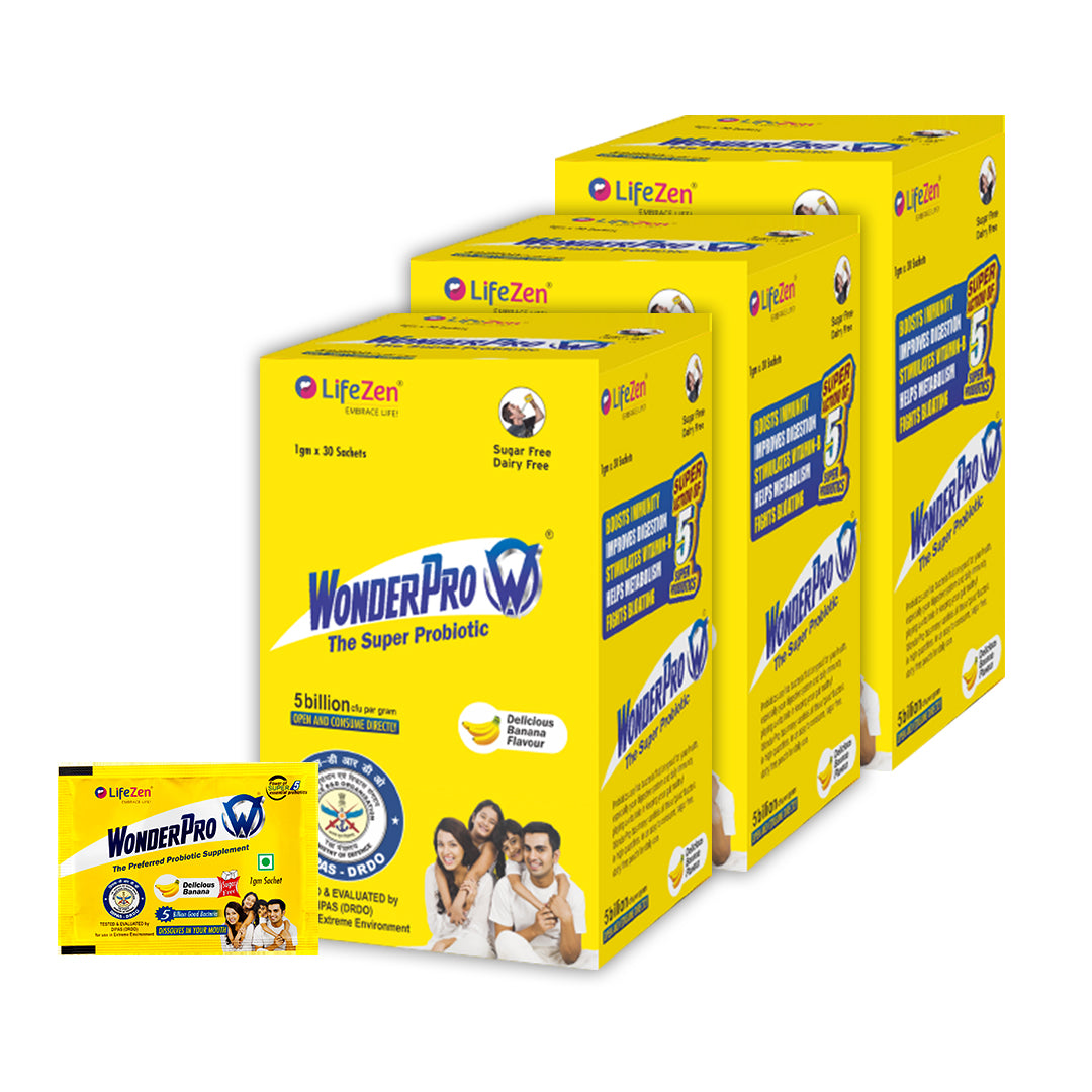 3 boxes of WonderPro and LifeZen products on a white background.